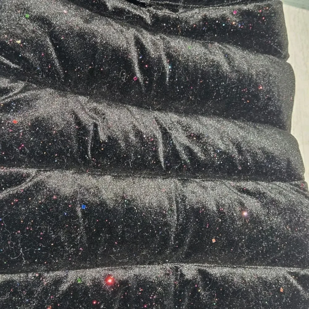 Fab Dog Pet Apparel Soft Velvety Puffer Coat Jacket Black Rainbow Sparkles L